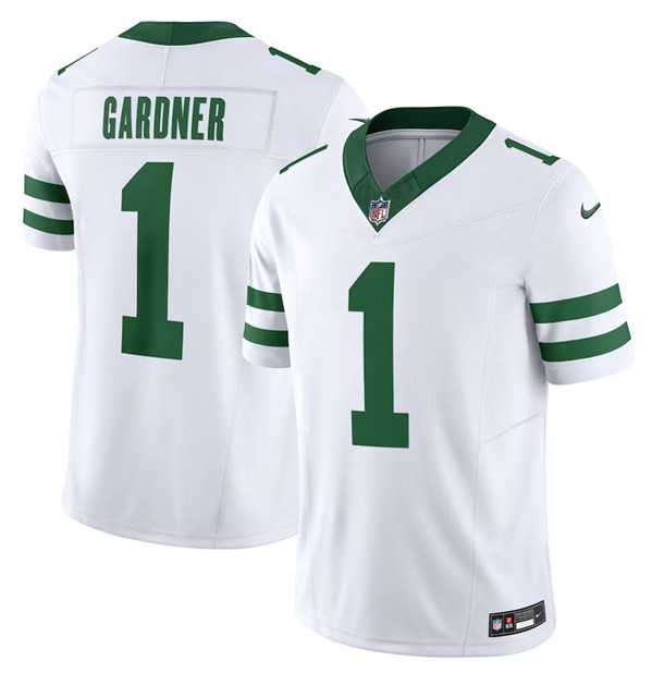 Mens New York Jets #1 Ahmad Sauce Gardner White 2023 F.U.S.E. Vapor Limited Throwback Stitched Football Jersey